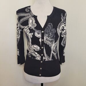 White House Black Market Lightweight Cardigan – Black & White Paisley – Size S